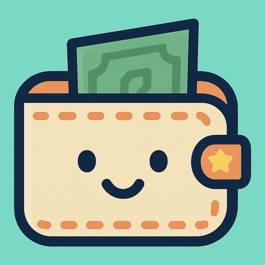 Kiddos Cash app logo - cute cartoon wallet with friendly face and money